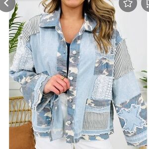 POL Camo and Stripe Denim Shake NWOT